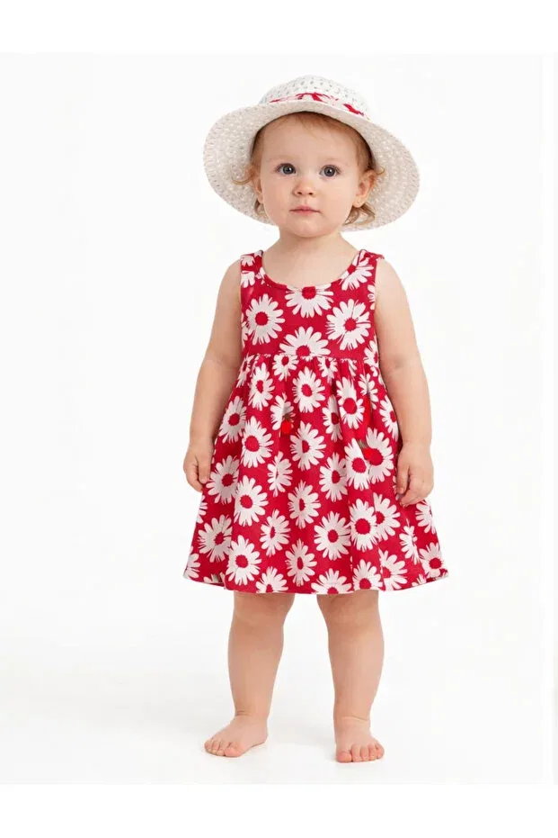 Детское платье для девочек с принтом Sweet baby girl daisy patterned style dress with hat summer combination Chicsy Baby, Red