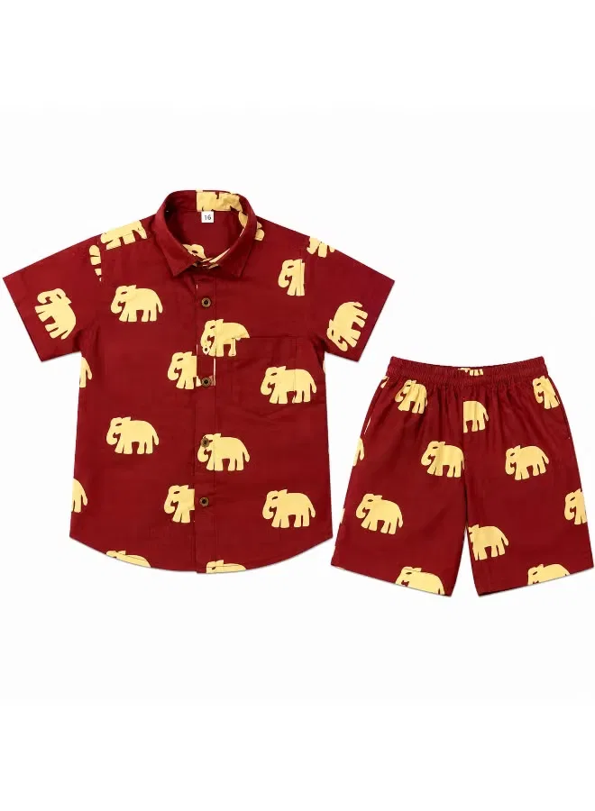 Комплект рубашка и шорты с принтом слона Matching Family Outfits, красный — фото 2