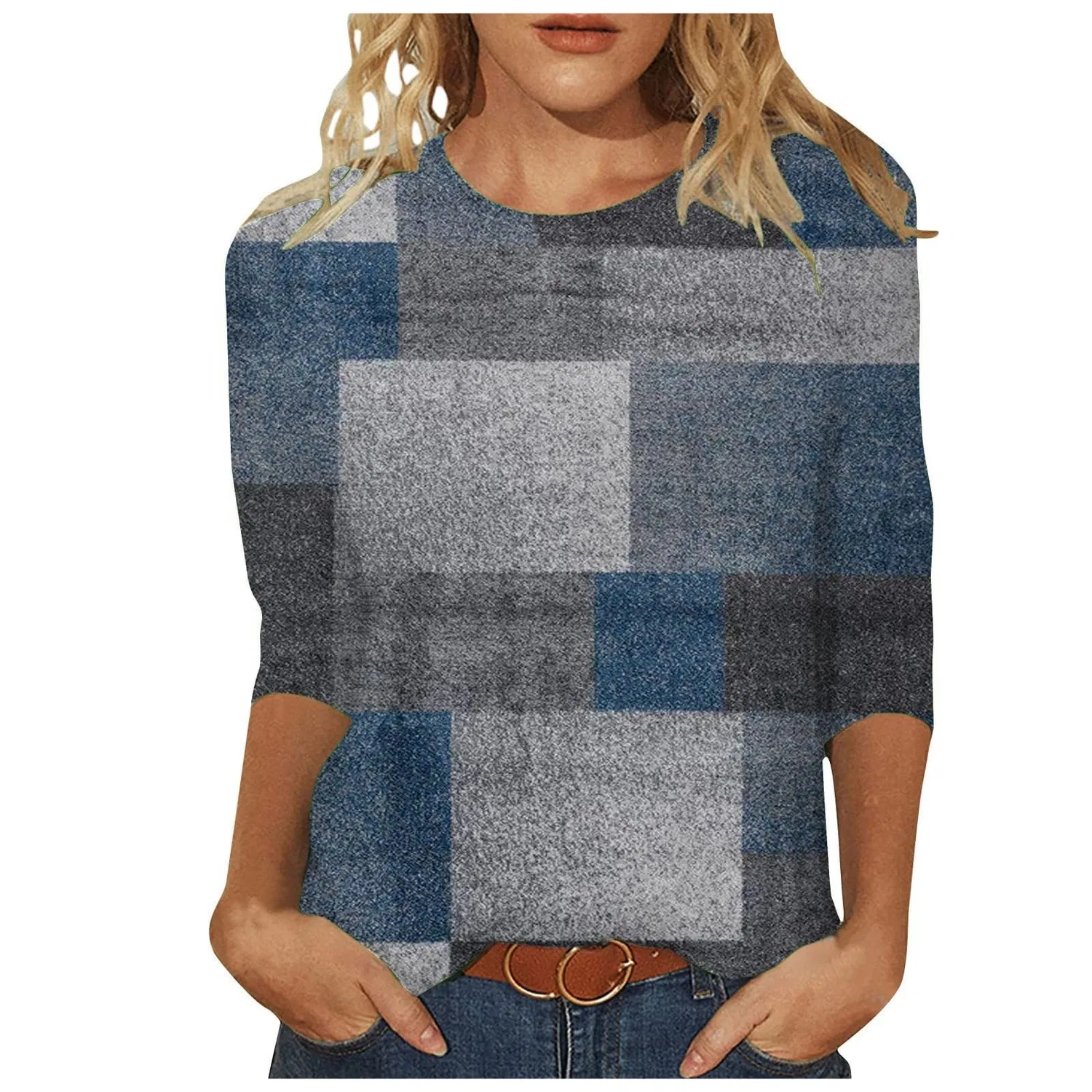 Женская футболка с принтом Plus Size T-Shirts 3/4 Sleeves, Navy #4