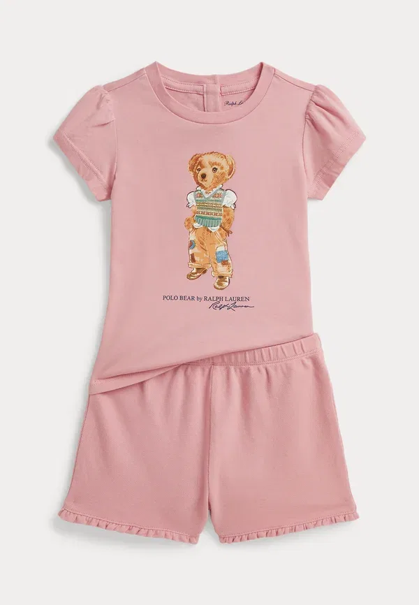 Комплект из джерсовой футболки и шорт с принтом Polo bear jersey tee & mesh short 0-2y set Polo Ralph Lauren, Adirondack Rose