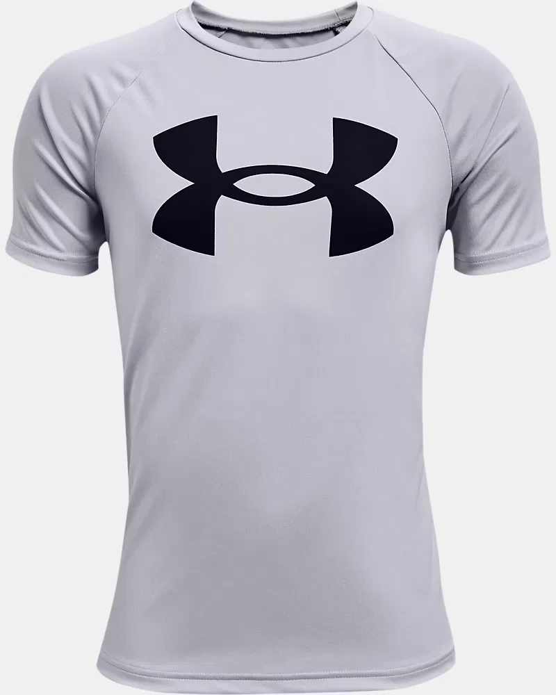 Футболка для мальчиков быстросохнущая UA Tech Big Logo UnderArmour, Mod Gray Light Heather/Black
