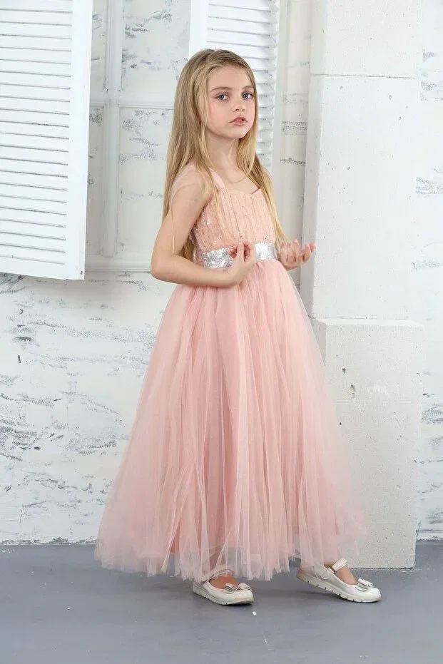 Детское платье для девочек с пайетками Modest Joui Co, Salmon