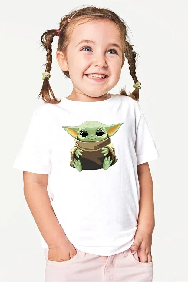 Детская футболка с принтом Yoda printed kids tshirt Venüsdijital, White