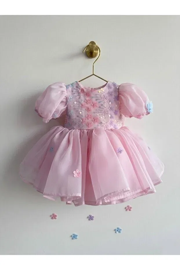 Детское платье для девочек с принтом Ellysa flowered beaded girls' evening gown Hobi, Pink — фото 2
