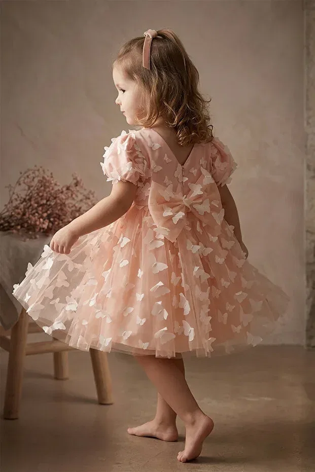 Детское платье для девочек с принтом Lorelai 3d butterfly detailed tulle tutu dress Celyse, Salmon