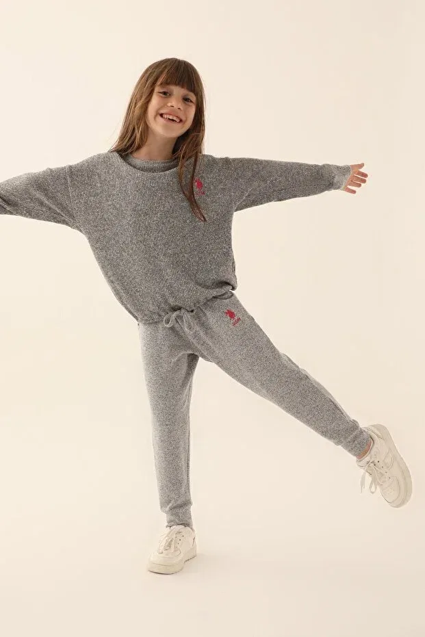 Детский спортивный комплект для девочек с принтом Base. Polo Assn. Athletic NYC Gray Tracksuit Set U.S. Polo Assn., Anthra Melange