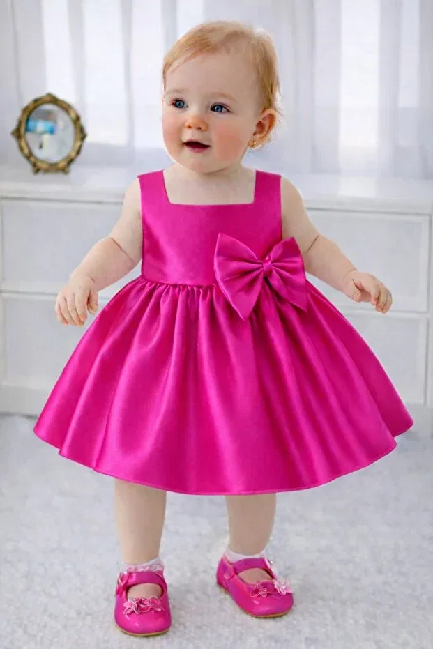 Детское платье для девочек сатиновое без рукавов Suneh, Fuchsia Pink
