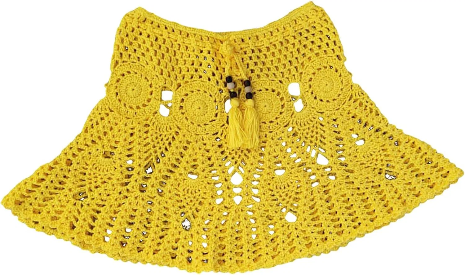 Женская вязаная пляжная юбка бикини-накидка с высокой талией, Yellow — фото 3