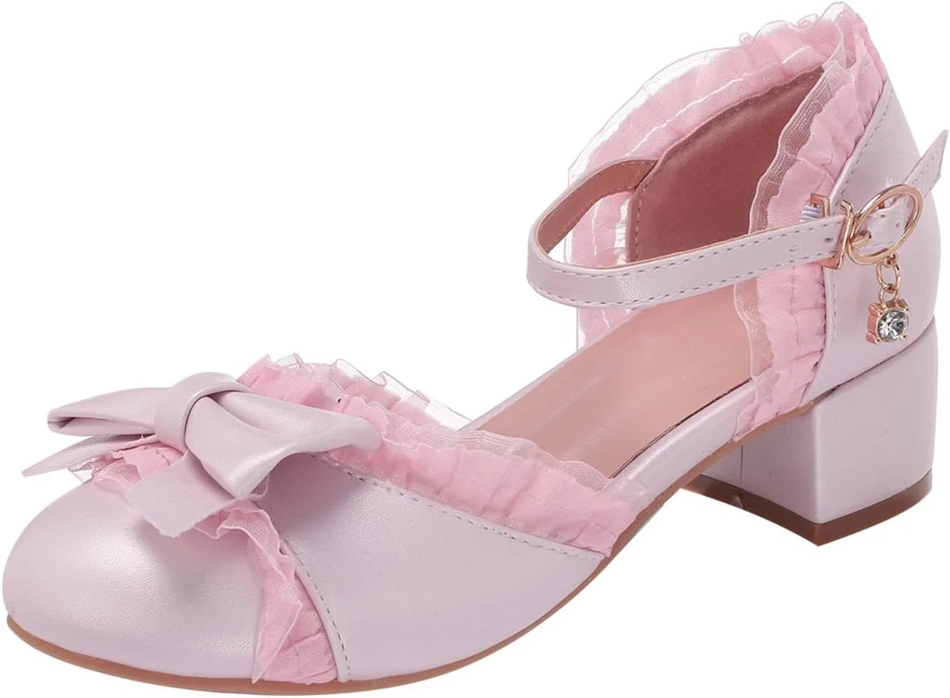 Детские туфли для девочек с бантом и ремешком на щиколотке, Pink