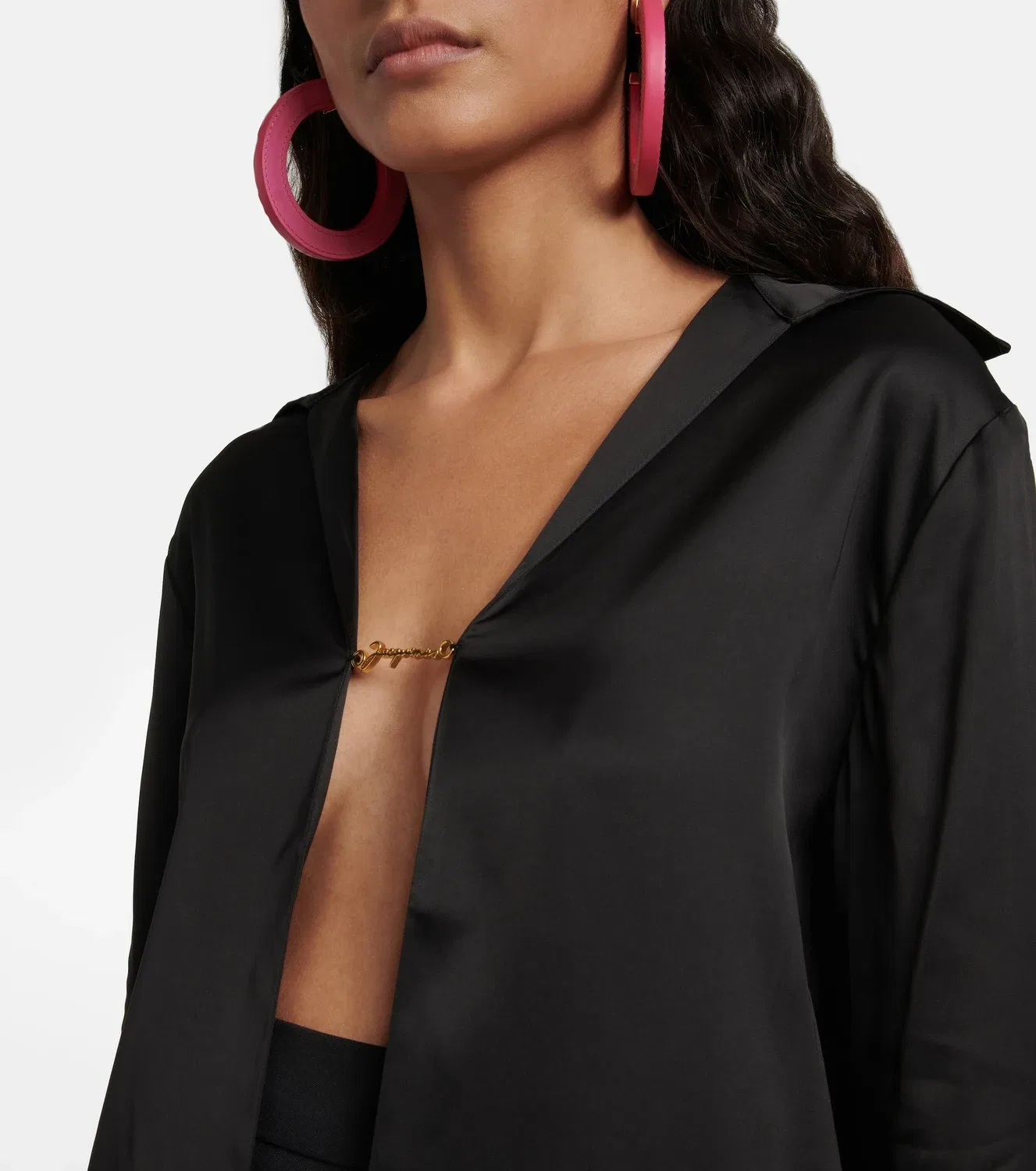 Атласная рубашка с длинным рукавом La Chemise Notte Jacquemus, черный — фото 4