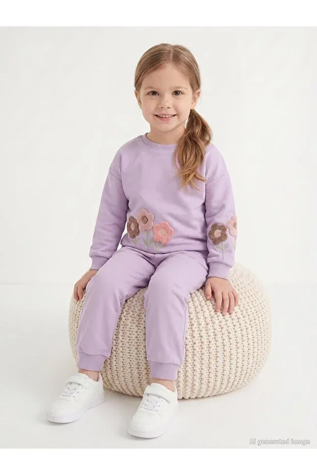 Детский спортивный костюм для девочек с вышивкой Floral Embroidered Tracksuit Set Civil Girls, Lilac