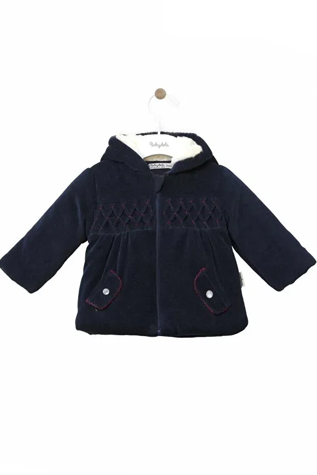 Детское пальто для девочек бархатное Parka 12569 Babyhola, Navy Blue — фото 2