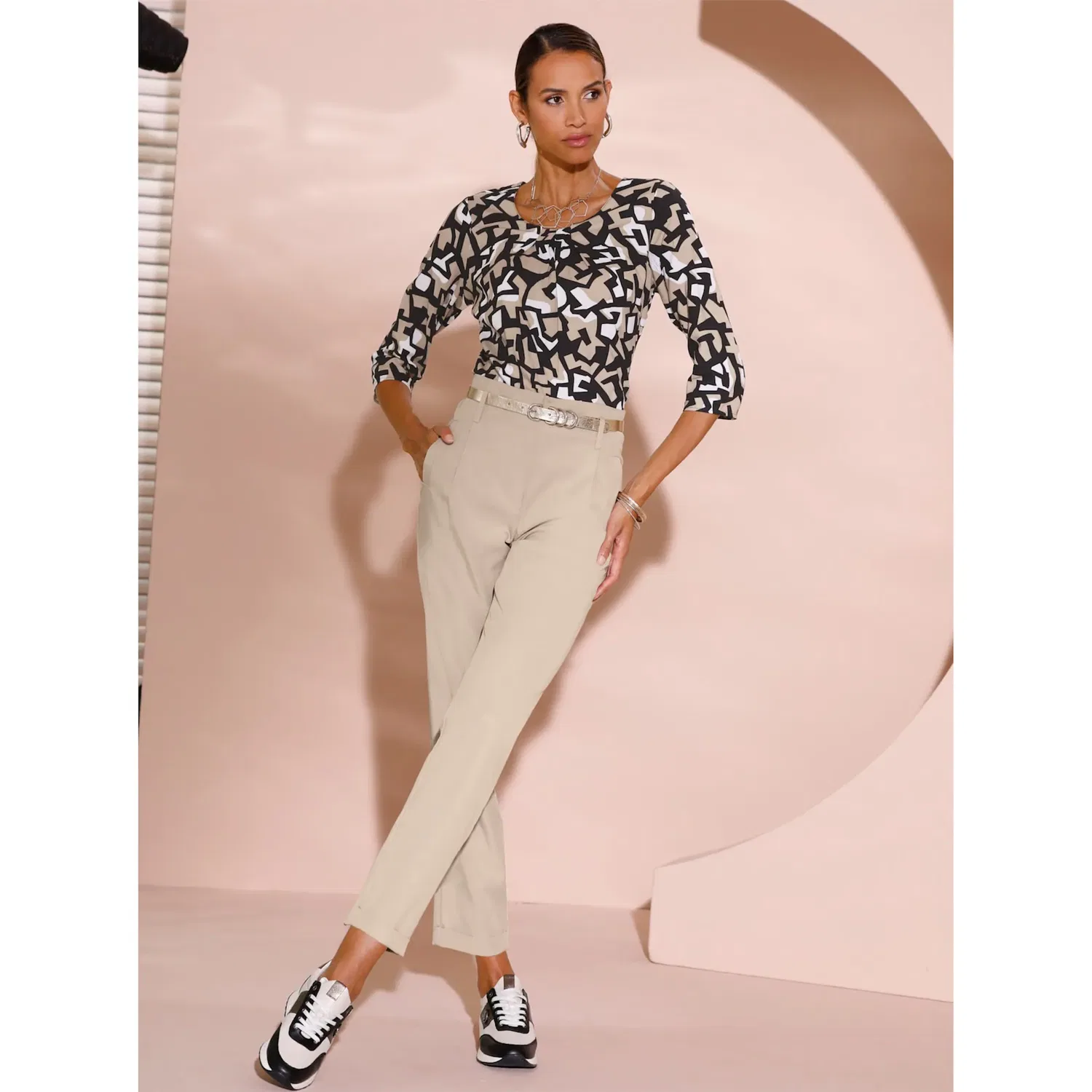 Женская блуза с принтом creation L, Beige/Black/Pattern