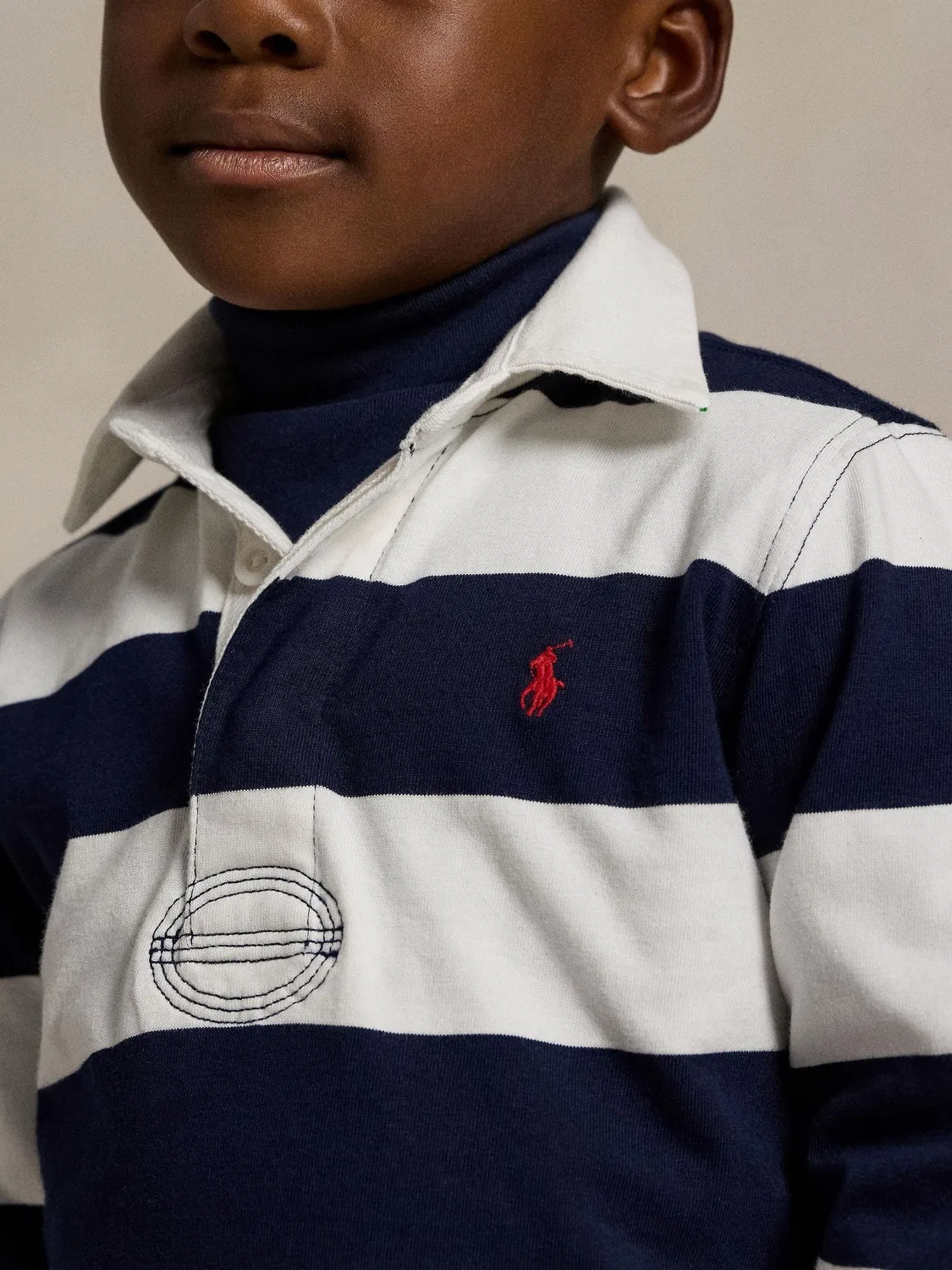 Рубашка регби, хлопок Polo Ralph Lauren, бело-синяя — фото 3