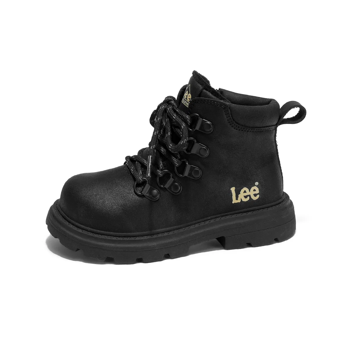 Детские кожаные ботинки с синтетической кожей и меховой подкладкой Lee, Black — фото 3