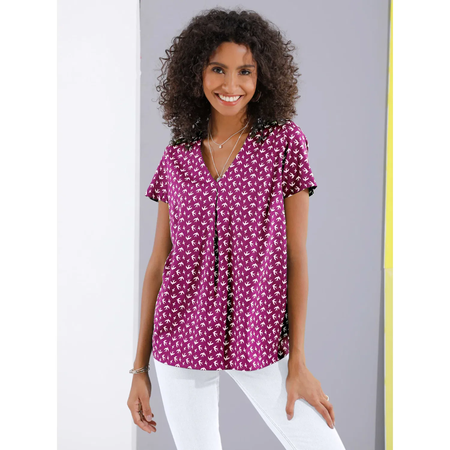 Женская блуза с принтом ласточек Classic Basics, Magenta