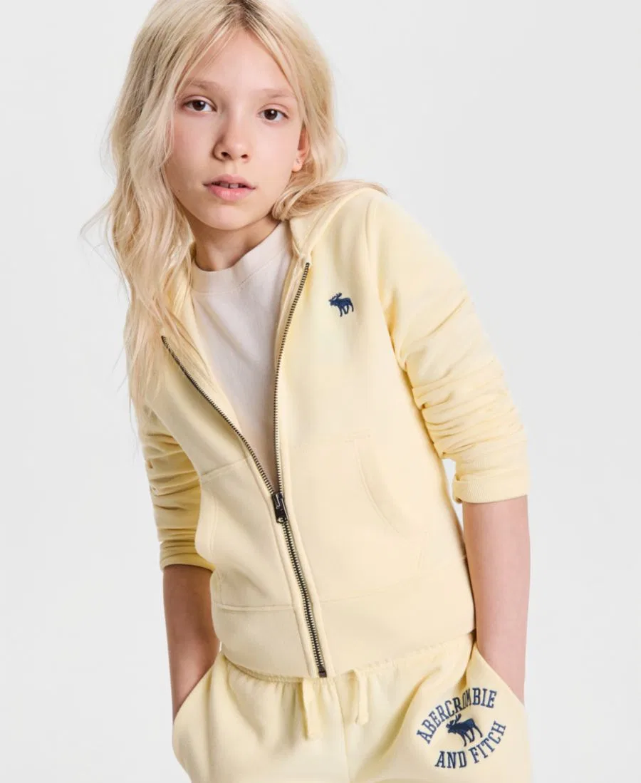 Детский худи на молнии с принтом сзади abercrombie kids, Pastel Yellow