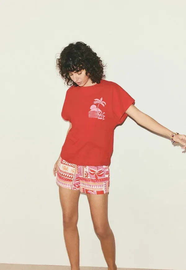 Пижамный комплект из хлопка Regular fit - short set - pyjama set Next, Red Palms, красный — фото 2