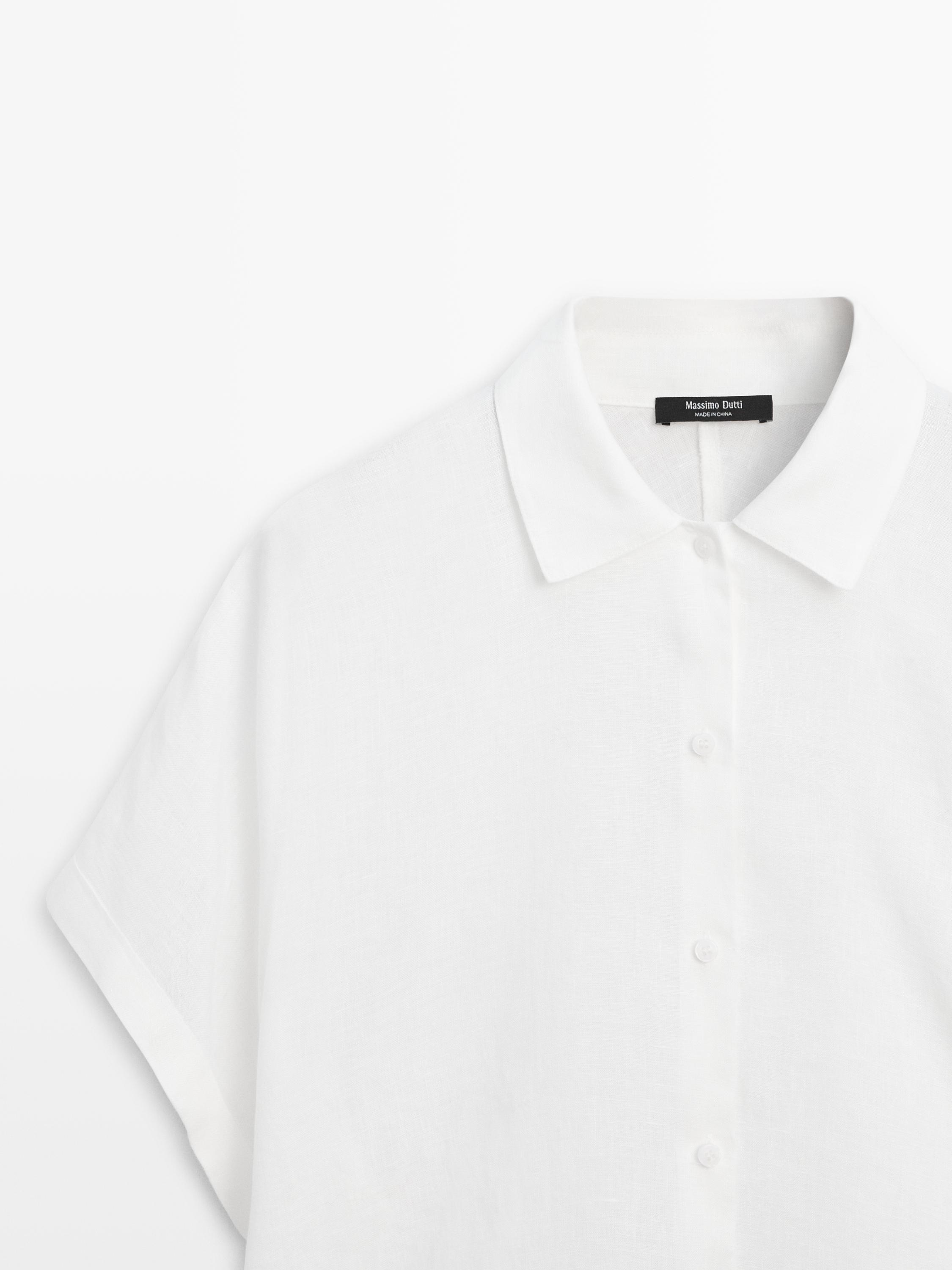 Рубашка  Massimo Dutti 100% Linen Short Sleeve, белый — фото 4