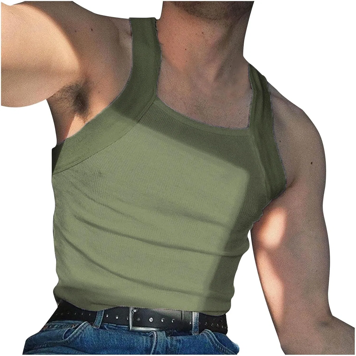 Мужская ribbed майка с квадратным вырезом Generic, Army Green