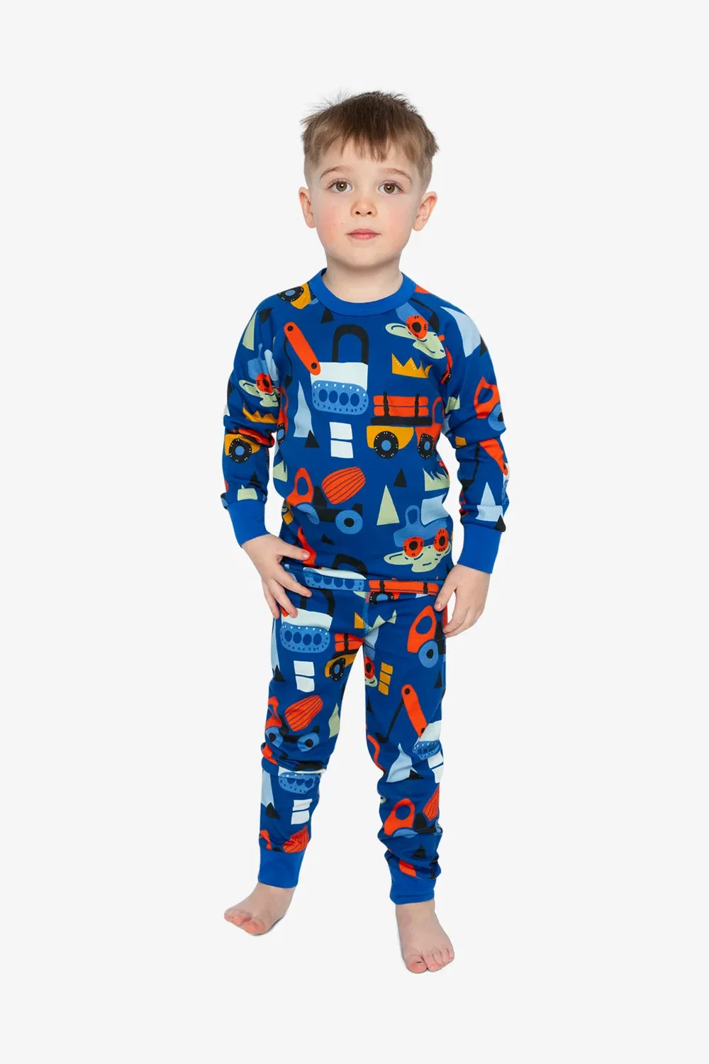 Детский комплект пижамы из органического хлопка с длинным рукавом Blue Truck Print Deux par Deux, Blue Printed Trucks — фото 2