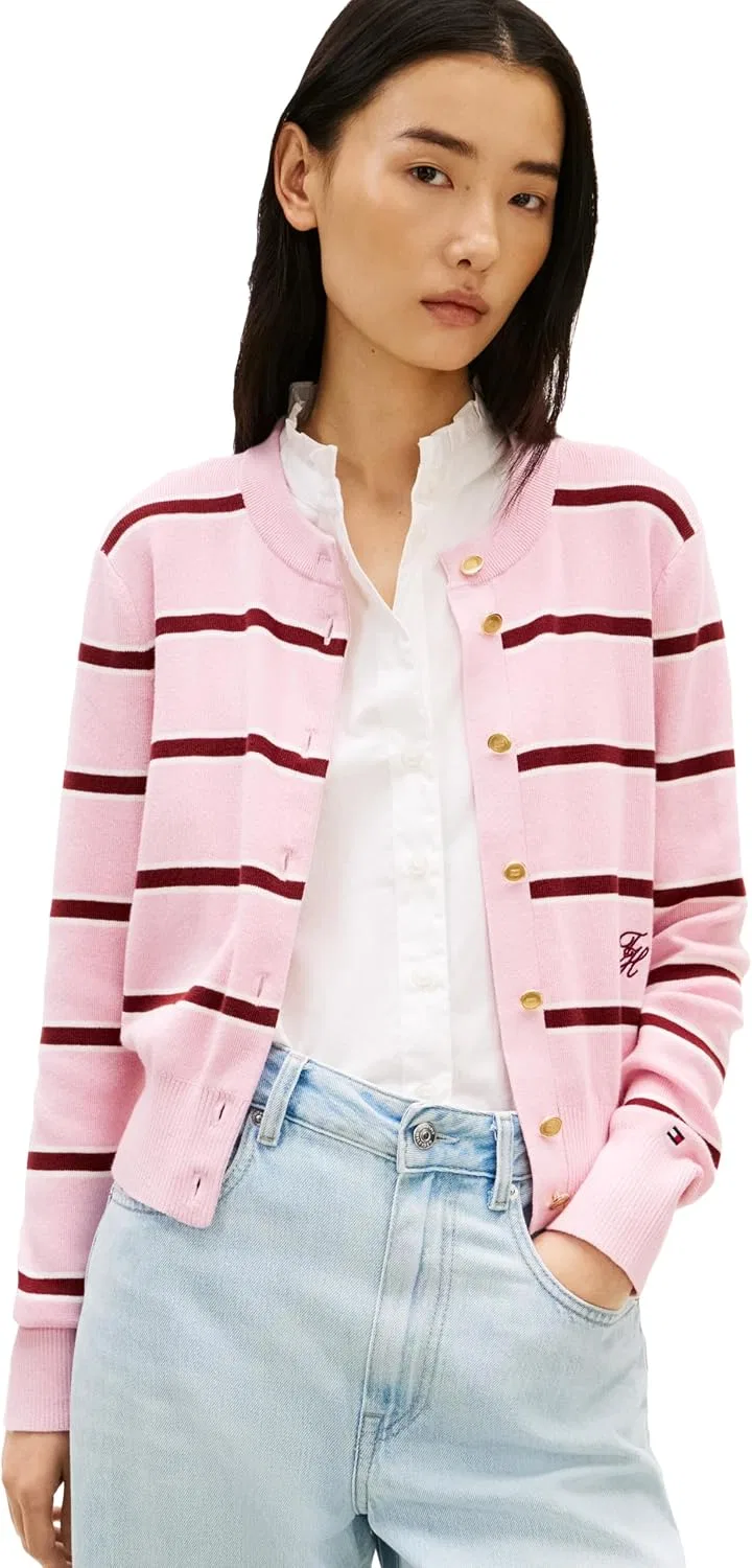Женский хлопковый кардиган с принтом Tommy Hilfiger, Pink Ivory Liberty Red Stripe
