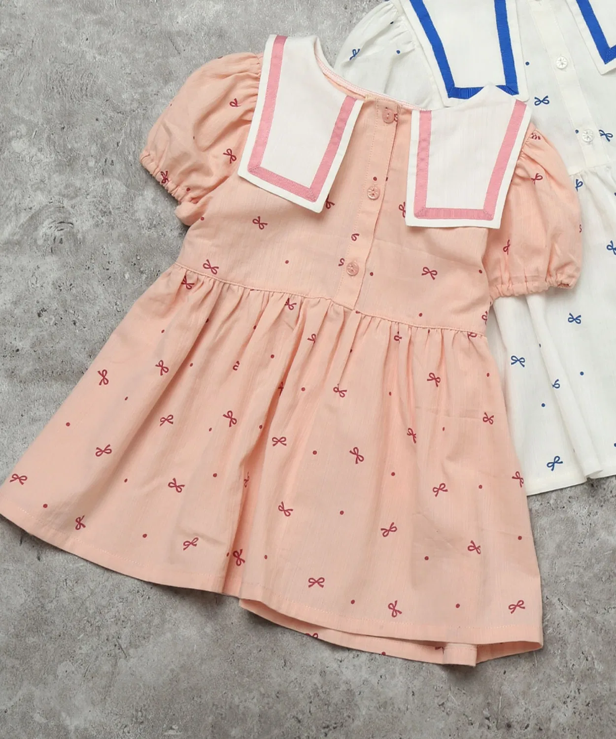 Детская туника с большим воротником, с принтом, модель Big Collar Ribbon, la poche biscuit, Pink