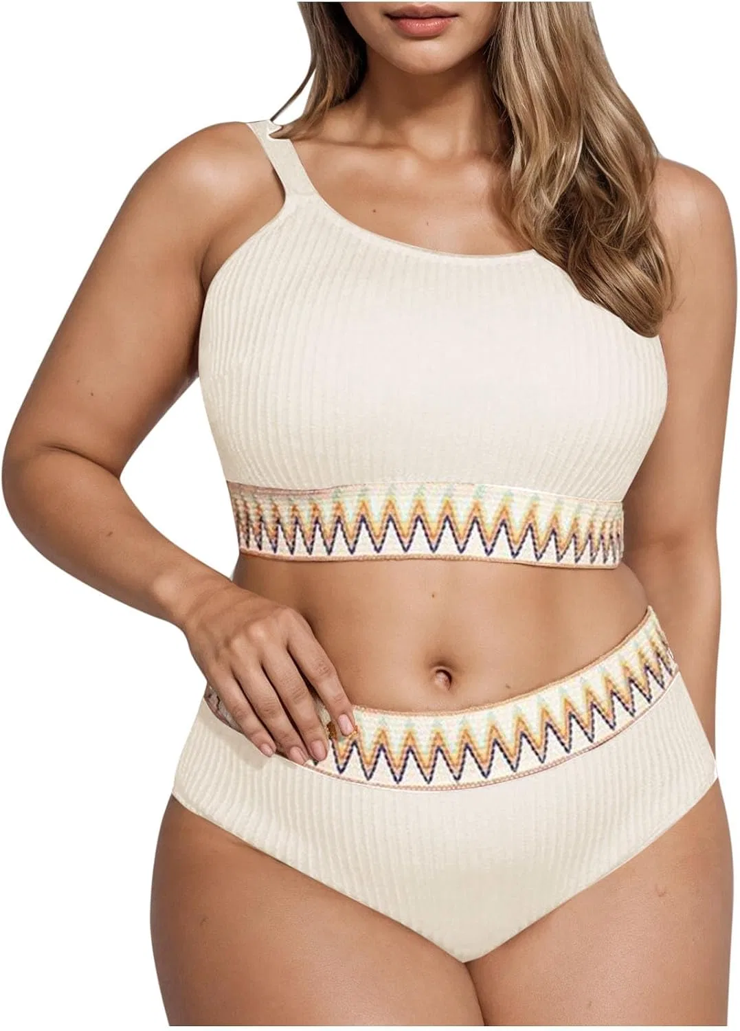 Женский бикини-комплект высокой посадки с утяжкой живота Plus Size, White