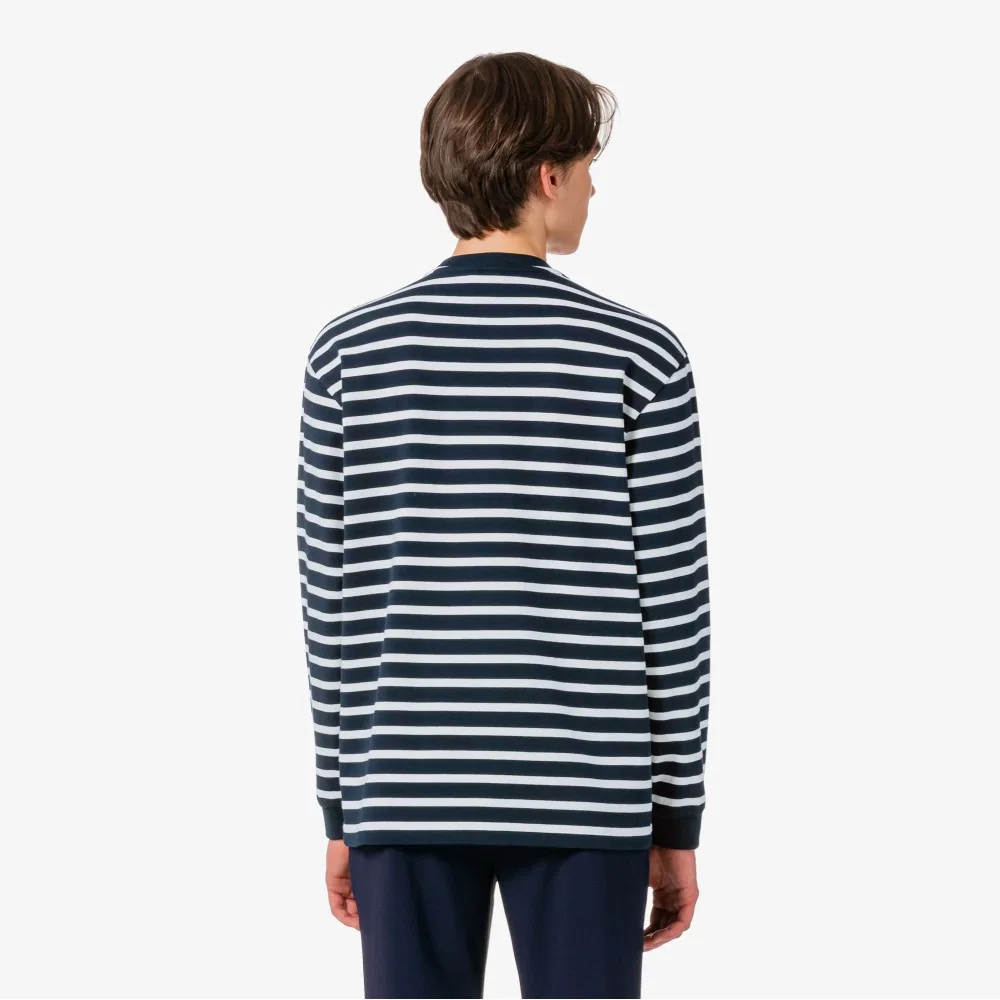 Мужская полосатая футболка с длинным рукавом тёмно-синяя от Lacoste — фото 3
