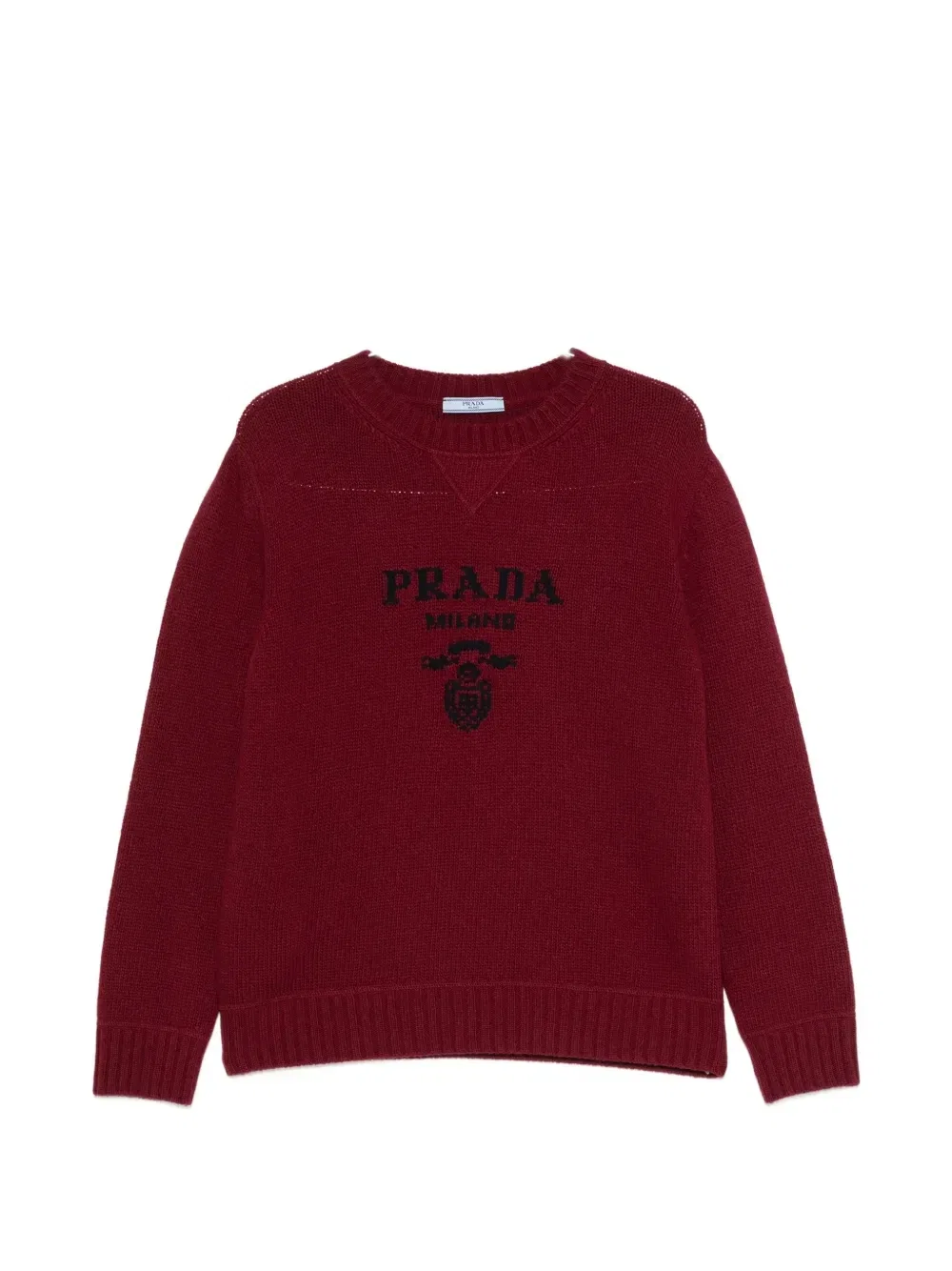 Вязаный свитер в рубчик с логотипом Prada, красный