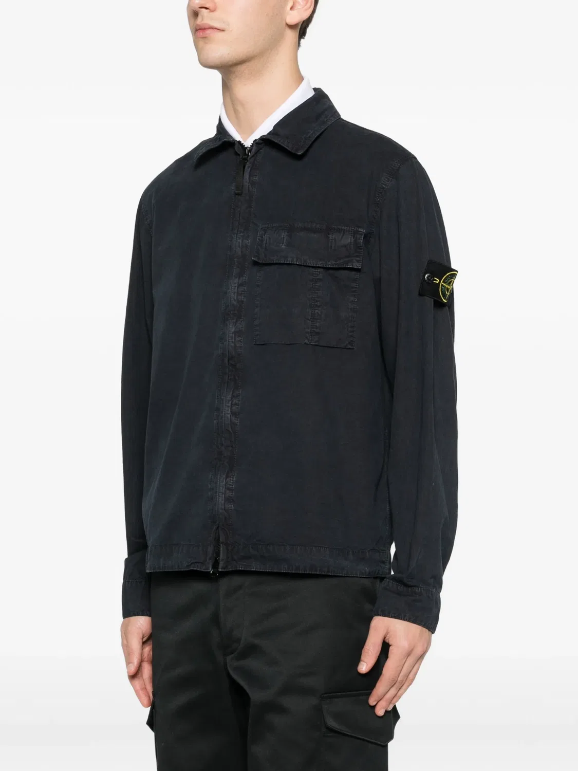 Рубашка-жакет с карманом на молнии Stone Island, синий — фото 4