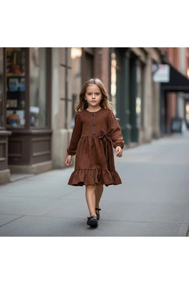 Детское платье для девочек с длинным рукавом Fesshera Kids, Brown — фото 4