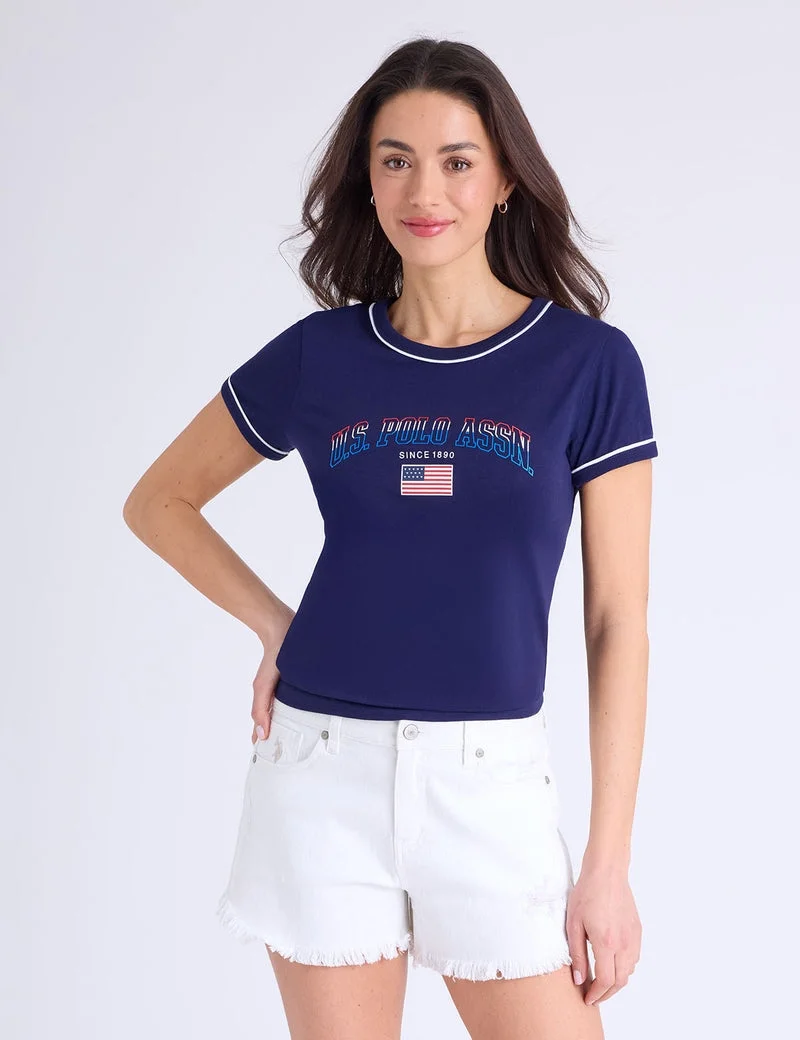Женская футболка U.S. Polo Assn. Signature Stripe Piping Graphic, темно-синий — фото 4