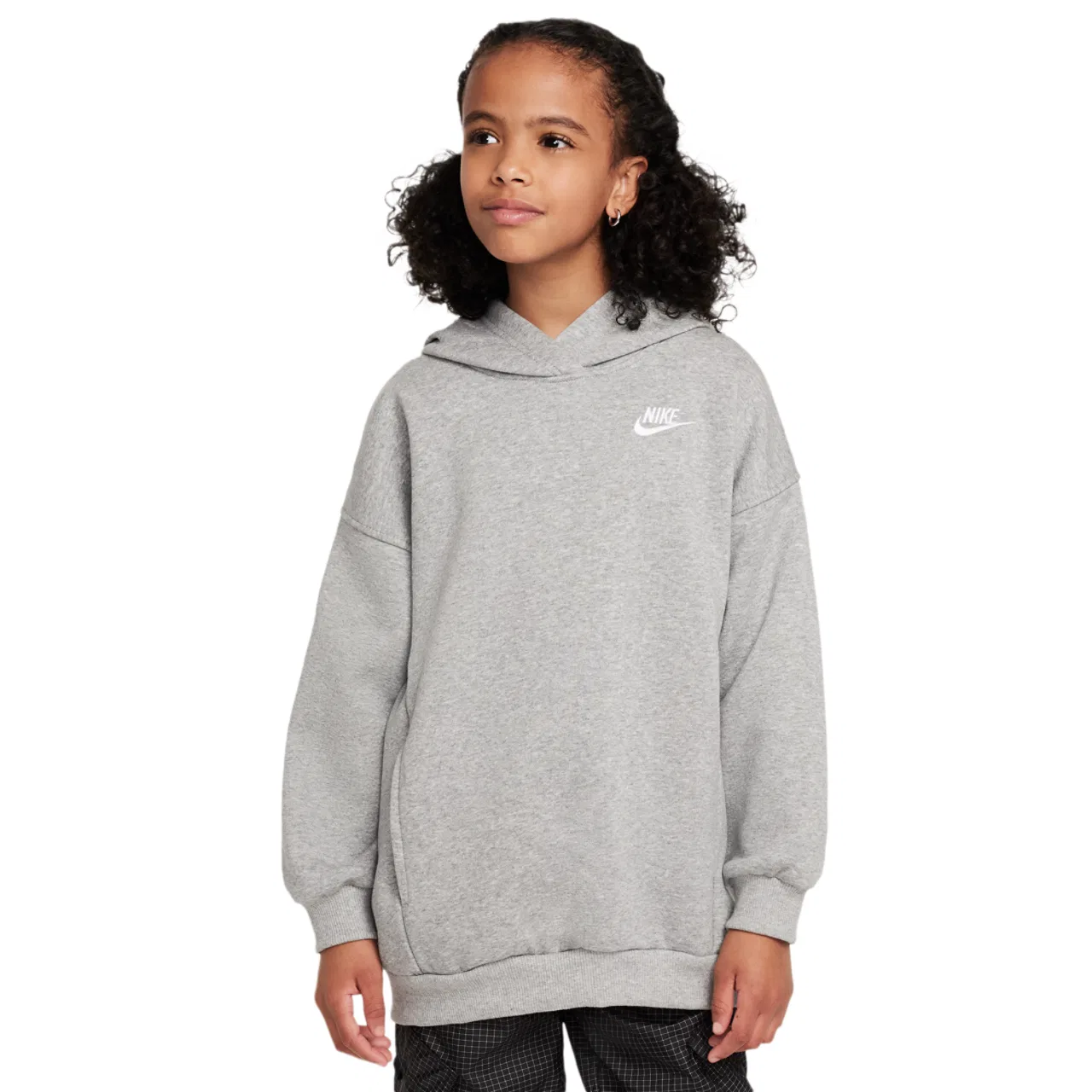 Худи для девочек Club Fleece Oversized Nike, цвет Dk Grey Heather/White