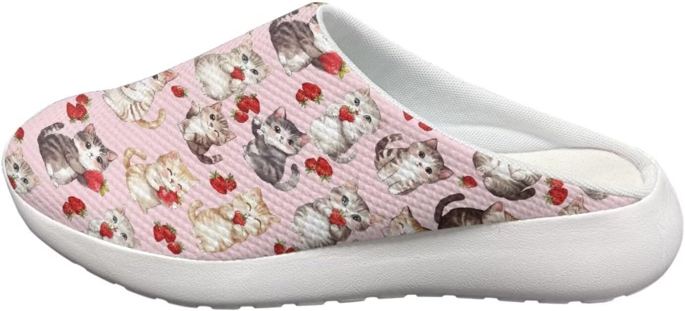 Сабо Forchrinse Cat Rainbow Sky унисекс для сада, удобные тапочки для медсестры, с поддержкой свода стопы, для ходьбы, мужские и женские, Cat Strawberry — фото 3
