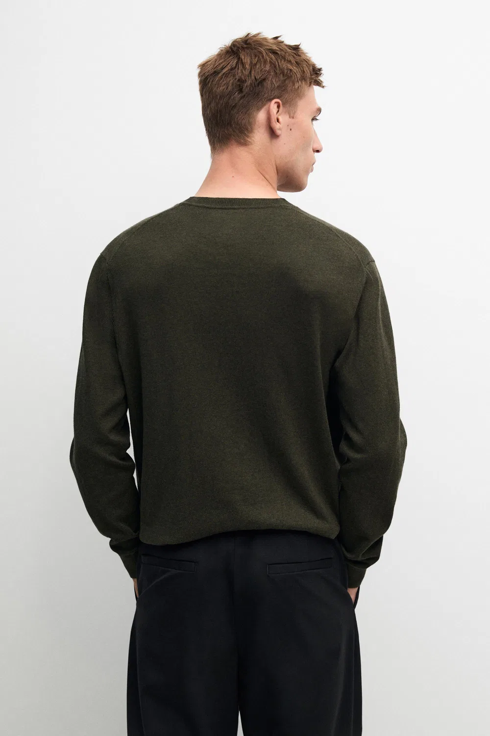 Свитер Massimo Dutti Cotton Blend Knit, зеленый — фото 4