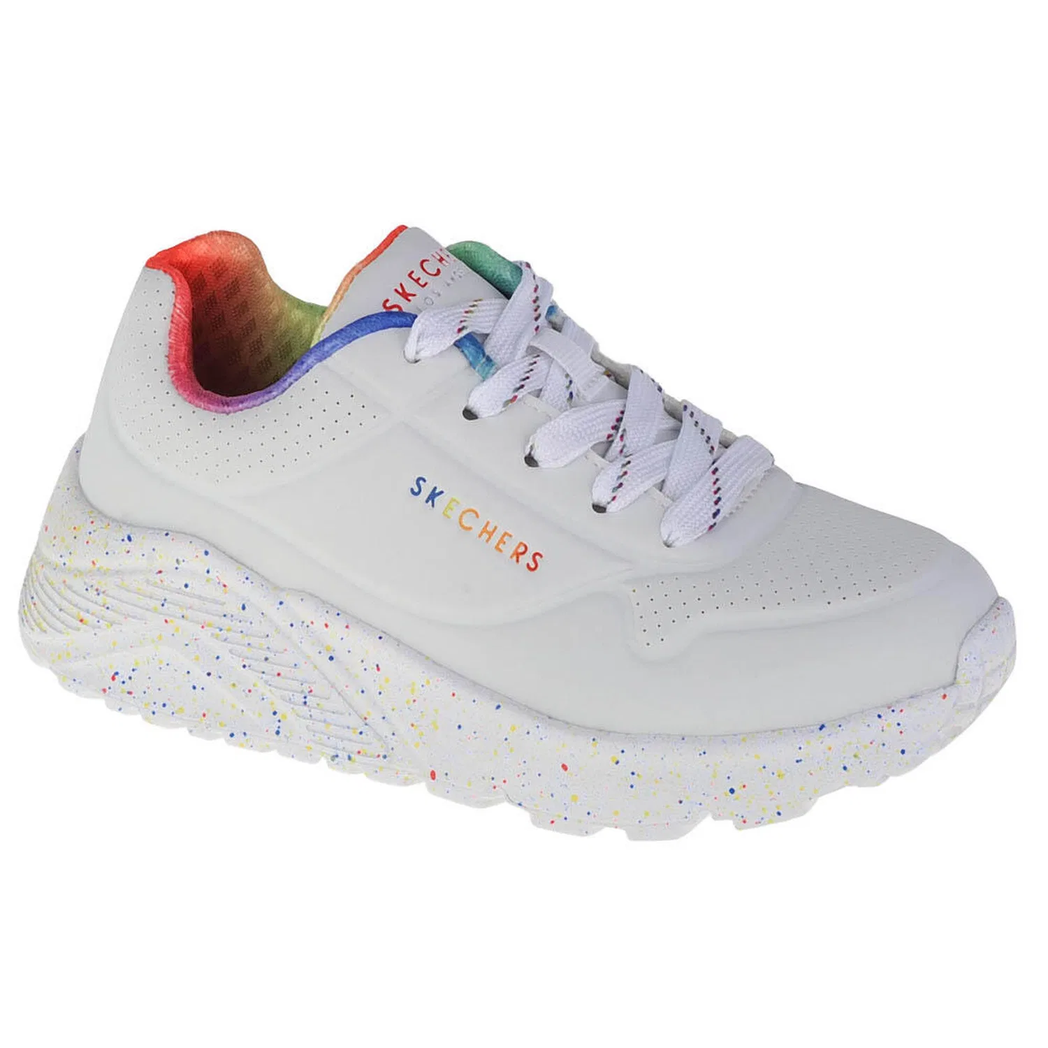Детские кроссовки для девочек с принтом Uno Lite Rainbow Speckle Skechers, Weiss