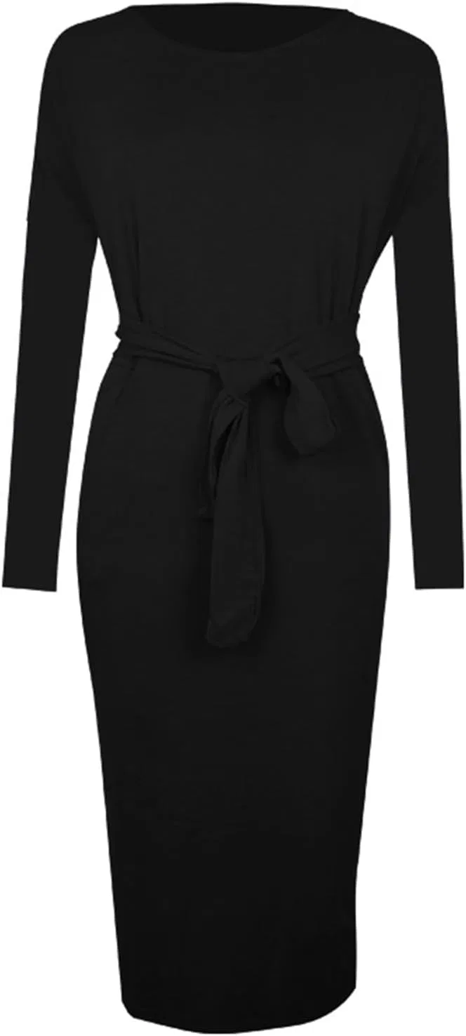 Женское платье миди с длинным рукавом, Black