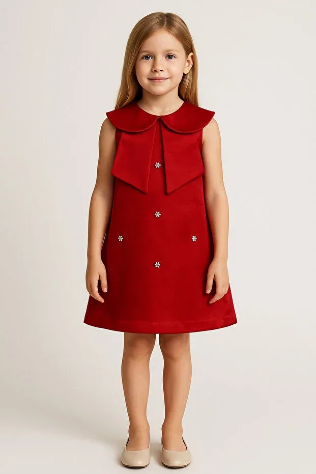 Детское платье для девочек с принтом Pearl Embroidered Girls' Dress Melek Golden, Red
