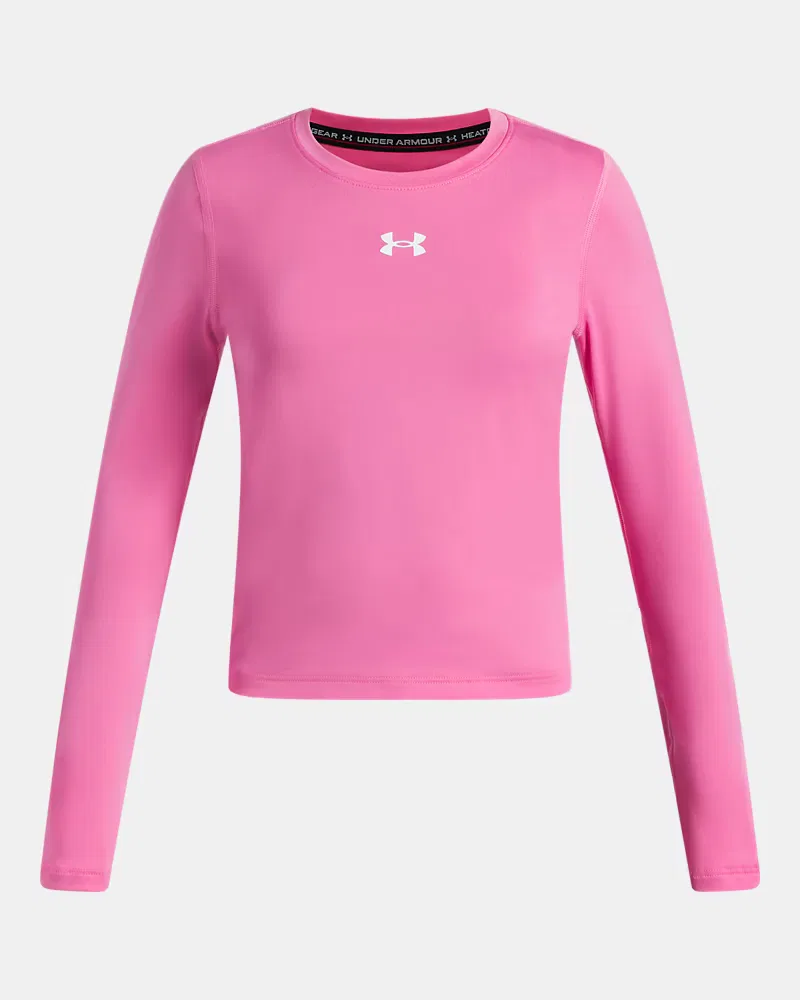 Футболка с длинным рукавом для девочек влагоотводящая HeatGear UnderArmour, Pink Frenzy/White — фото 4