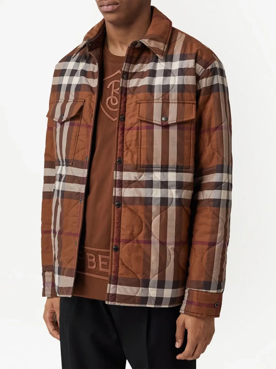 Реверсивная клетчатая куртка-рубашка Burberry, коричневый — фото 4