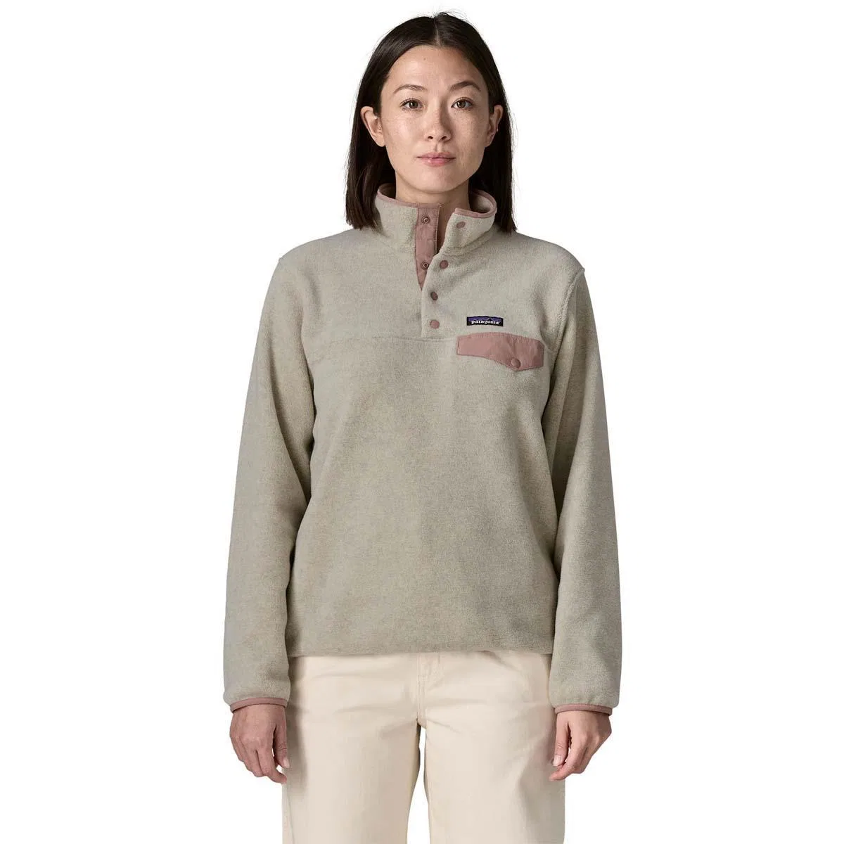 Флисовый пуловер с воротником-стойкой Synchilla Patagonia, Oatmeal Heather w/Moonrise Taupe
