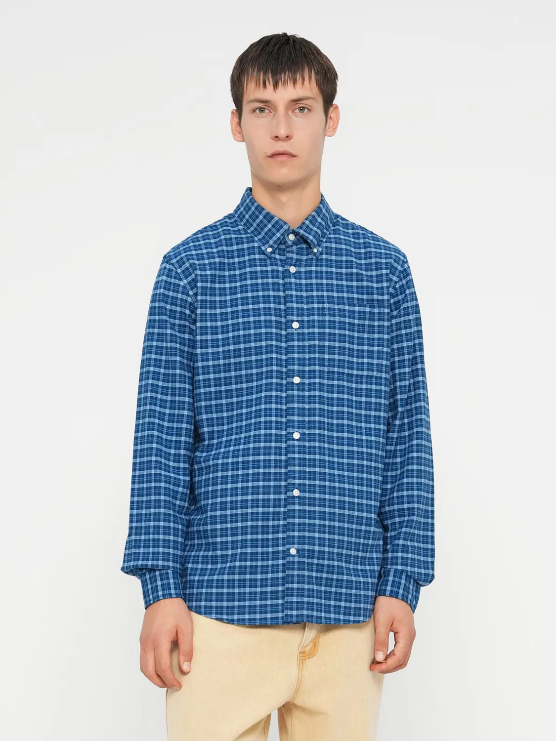 Рубашка Gap Regular fit на пуговицах темно-синяя, светло-голубая — фото 2