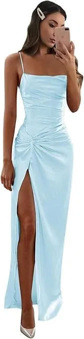 Женское атласное платье-русалка с разрезом Prom, Light Blue