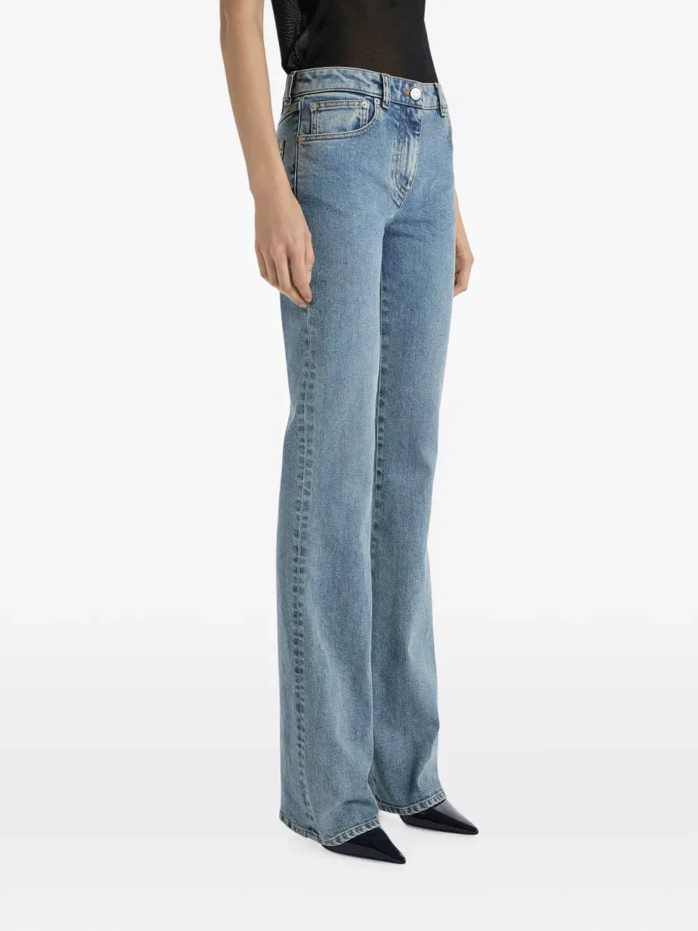 Джинсы Bootcut из выцветшего денима Balmain, синий — фото 3