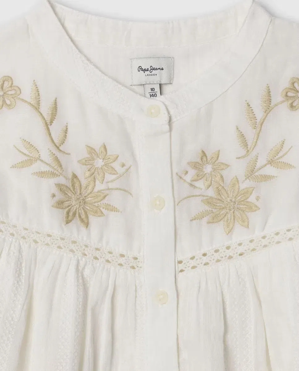 Детская блуза для девочек с вышивкой Heather Pepe Jeans, Crudo — фото 3