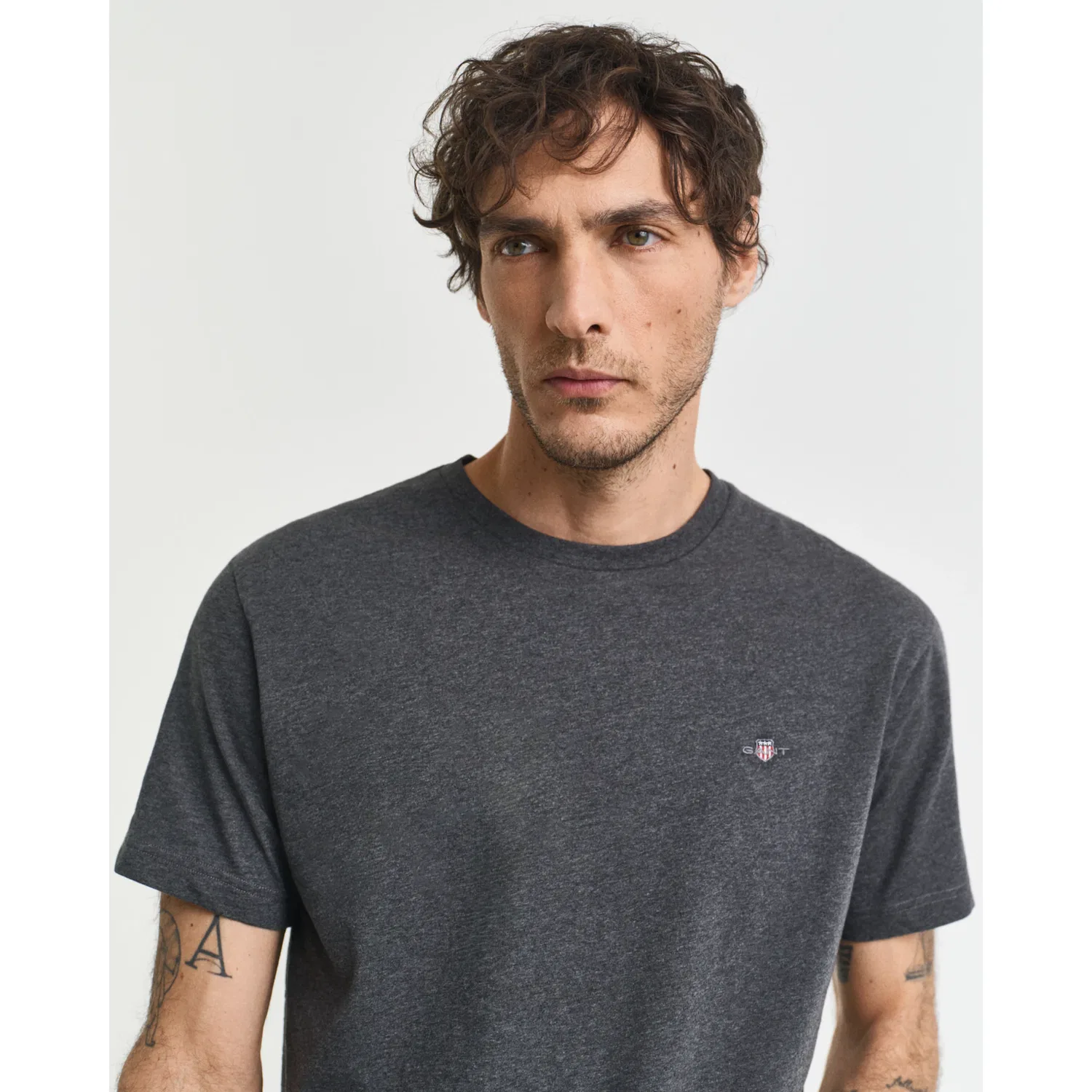 Детская хлопковая джерси футболка с логотипом Gant, Anthracite Melange — фото 3