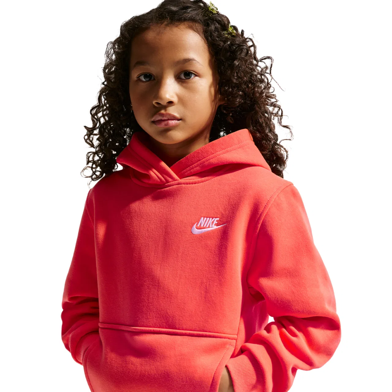 Худи для мальчиков NSW Club LBR Fleece Nike, цвет White/Turf Orange