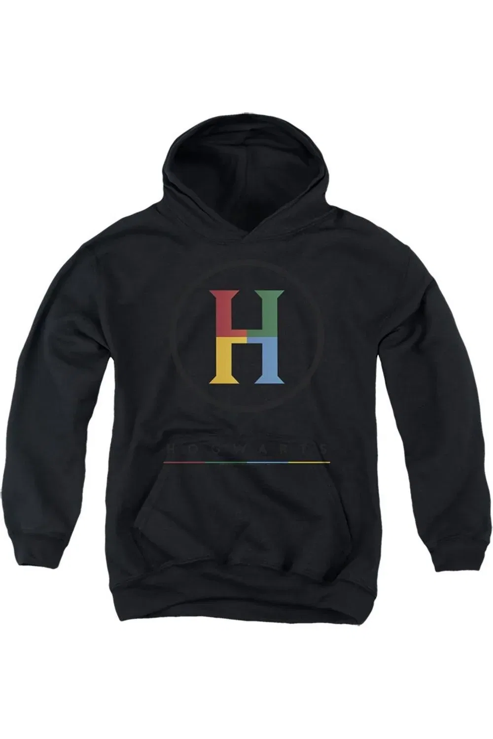Детское худи с капюшоном с принтом Hogwarts Four Colored H Logo Gildan, черный