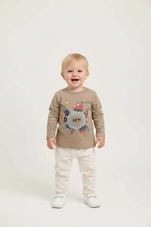 Детский комплект футболок с длинным рукавом с принтом Fuar Baby, Füme-Kırmızı-Be — фото 4
